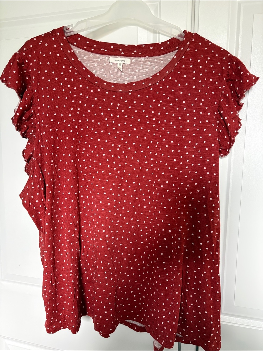 Maurices Red Dot Ruffle Sleeve Tee